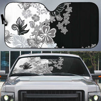 Gray Scale Hibiscus Plumeria Floral Auto Sun Shade - Polynesian Pride