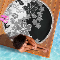 Gray Scale Hibiscus Plumeria Floral Beach Blanket - Polynesian Pride