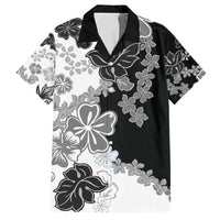 Gray Scale Hibiscus Plumeria Floral Family Matching Long Sleeve Bodycon Dress and Hawaiian Shirt LT01 Dad's Shirt - Short Sleeve Black - Polynesian Pride