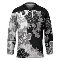 Gray Scale Hibiscus Plumeria Floral Hockey Jersey LT01 Unisex Black - Polynesian Pride