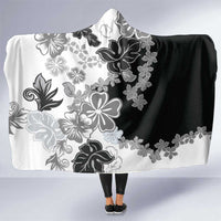 Gray Scale Hibiscus Plumeria Floral Hooded Blanket - Polynesian Pride