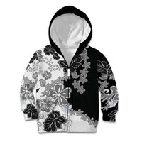 Gray Scale Hibiscus Plumeria Floral Kid Hoodie - Polynesian Pride