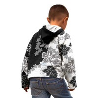 Gray Scale Hibiscus Plumeria Floral Kid Hoodie - Polynesian Pride