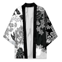 Gray Scale Hibiscus Plumeria Floral Kimono LT01 Unisex Black - Polynesian Pride