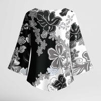 Gray Scale Hibiscus Plumeria Floral Kimono Sleeve Blouse - Polynesian Pride