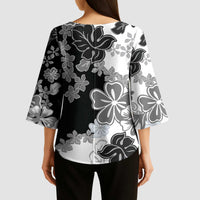 Gray Scale Hibiscus Plumeria Floral Kimono Sleeve Blouse - Polynesian Pride