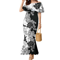 Gray Scale Hibiscus Plumeria Floral Mermaid Dress LT01 Women Black - Polynesian Pride