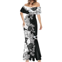 Gray Scale Hibiscus Plumeria Floral Mermaid Dress LT01 - Polynesian Pride
