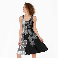 Gray Scale Hibiscus Plumeria Floral Midi Dress - Polynesian Pride