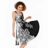Gray Scale Hibiscus Plumeria Floral Midi Dress - Polynesian Pride