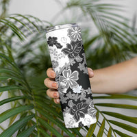 Gray Scale Hibiscus Plumeria Floral Skinny Tumbler - Polynesian Pride