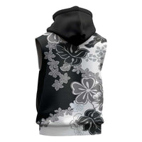Gray Scale Hibiscus Plumeria Floral Sleeveless Hoodie - Polynesian Pride