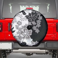 Gray Scale Hibiscus Plumeria Floral Spare Tire Cover - Polynesian Pride