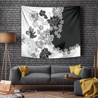 Gray Scale Hibiscus Plumeria Floral Tapestry - Polynesian Pride