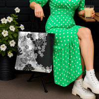Gray Scale Hibiscus Plumeria Floral Tote Bag LT01 - Polynesian Pride
