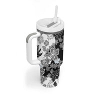 Gray Scale Hibiscus Plumeria Floral Tumbler With Handle LT01 - Polynesian Pride