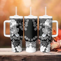 Gray Scale Hibiscus Plumeria Floral Tumbler With Handle LT01 - Polynesian Pride