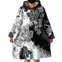 Gray Scale Hibiscus Plumeria Floral Wearable Blanket Hoodie - Polynesian Pride