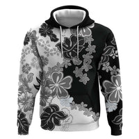 Gray Scale Hibiscus Plumeria Floral Zip Hoodie - Polynesian Pride