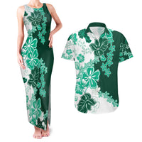 Green Hibiscus Plumeria Floral Couples Matching Tank Maxi Dress and Hawaiian Shirt LT01 Green - Polynesian Pride