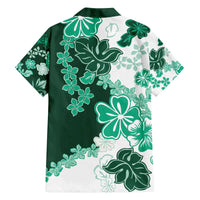 Green Hibiscus Plumeria Floral Family Matching Off The Shoulder Long Sleeve Dress and Hawaiian Shirt - Polynesian Pride