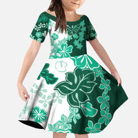 Green Hibiscus Plumeria Floral Family Matching Off Shoulder Maxi Dress and Hawaiian Shirt LT01 Daughter's Dress Green - Polynesian Pride