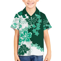 Green Hibiscus Plumeria Floral Family Matching Off Shoulder Maxi Dress and Hawaiian Shirt LT01 Son's Shirt Green - Polynesian Pride