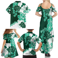 Green Hibiscus Plumeria Floral Family Matching Summer Maxi Dress and Hawaiian Shirt LT01 - Polynesian Pride