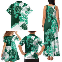 Green Hibiscus Plumeria Floral Family Matching Tank Maxi Dress and Hawaiian Shirt LT01 - Polynesian Pride