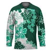 Green Hibiscus Plumeria Floral Hockey Jersey LT01 Unisex Green - Polynesian Pride