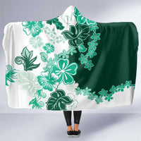 Green Hibiscus Plumeria Floral Hooded Blanket - Polynesian Pride