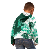 Green Hibiscus Plumeria Floral Kid Hoodie - Polynesian Pride