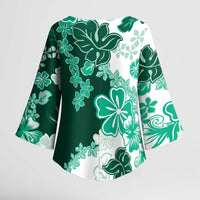 Green Hibiscus Plumeria Floral Kimono Sleeve Blouse - Polynesian Pride