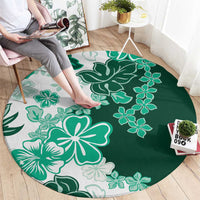 Green Hibiscus Plumeria Floral Round Carpet - Polynesian Pride