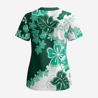 Green Hibiscus Plumeria Floral Scrub Top - Polynesian Pride