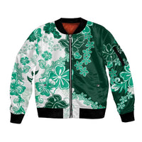 Green Hibiscus Plumeria Floral Sleeve Zip Bomber Jacket LT01 Unisex Green - Polynesian Pride