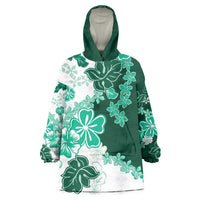 Green Hibiscus Plumeria Floral Wearable Blanket Hoodie - Polynesian Pride
