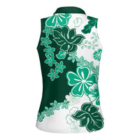 Green Hibiscus Plumeria Floral Women Sleeveless Polo Shirt LT01 - Polynesian Pride
