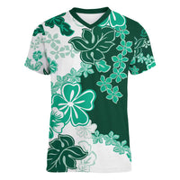 Green Hibiscus Plumeria Floral Women V-Neck T-Shirt LT01 Female Green - Polynesian Pride