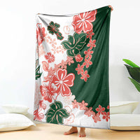 Green Orange Hibiscus Plumeria Floral Blanket - Polynesian Pride