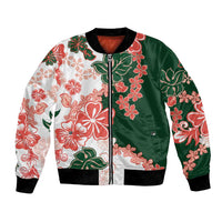 Green Orange Hibiscus Plumeria Floral Bomber Jacket LT01 Unisex Orange - Polynesian Pride