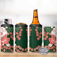 Green Orange Hibiscus Plumeria Floral 4 in 1 Can Cooler Tumbler - Polynesian Pride