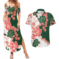 Green Orange Hibiscus Plumeria Floral Couples Matching Summer Maxi Dress and Hawaiian Shirt LT01 Orange - Polynesian Pride