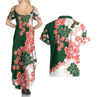 Green Orange Hibiscus Plumeria Floral Couples Matching Summer Maxi Dress and Hawaiian Shirt LT01 - Polynesian Pride