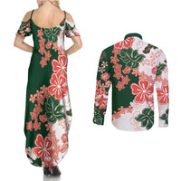 Green Orange Hibiscus Plumeria Floral Couples Matching Summer Maxi Dress and Long Sleeve Button Shirt LT01 - Polynesian Pride