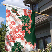 Green Orange Hibiscus Plumeria Floral Garden Flag - Polynesian Pride
