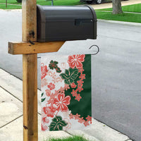 Green Orange Hibiscus Plumeria Floral Garden Flag - Polynesian Pride