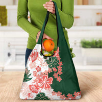 Green Orange Hibiscus Plumeria Floral Grocery Bag LT01 - Polynesian Pride