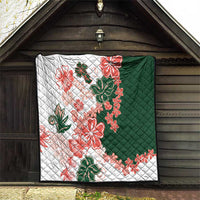 Green Orange Hibiscus Plumeria Floral Quilt LT01 - Polynesian Pride