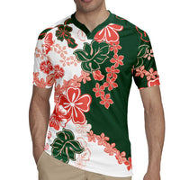 Green Orange Hibiscus Plumeria Floral Rugby Jersey - Polynesian Pride